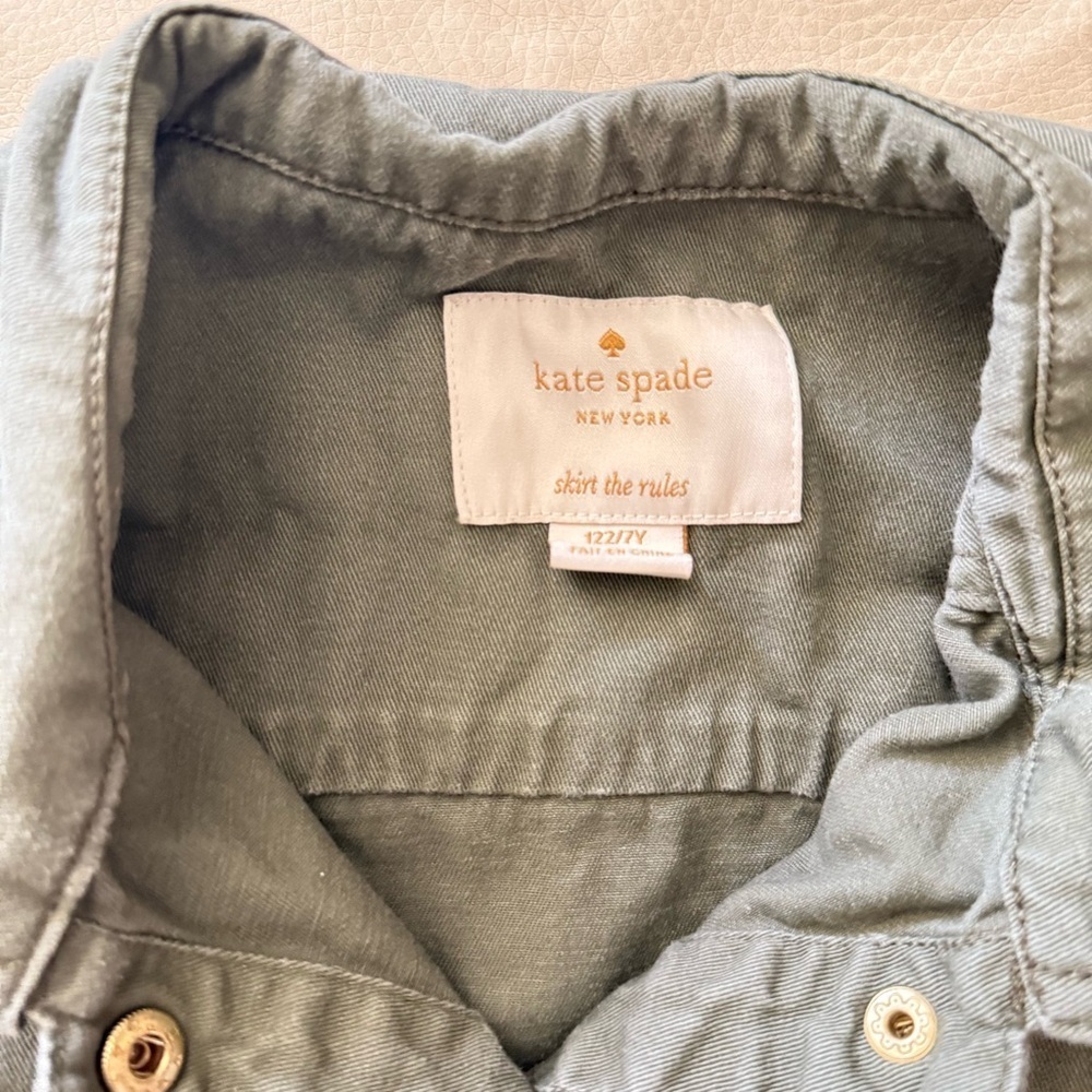 Kate Spade Girls Green Ruffled Field Jacket Gold Buttons Pockets - Picture 3 of 8